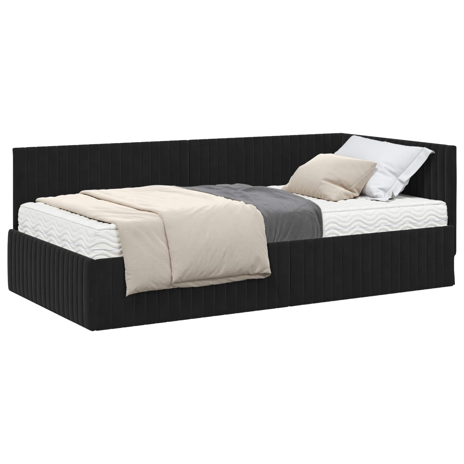 Cadre de lit d'angle avec matelas 2 pcs Noir Velours