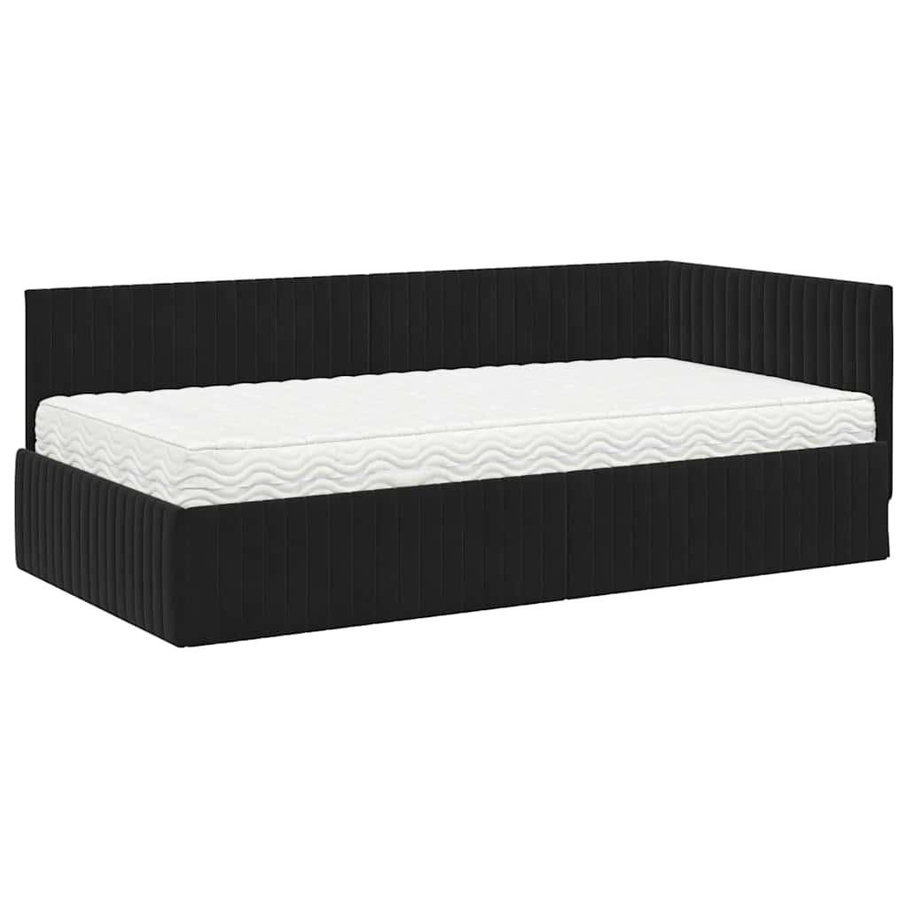 Cadre de lit d'angle avec matelas 2 pcs Noir Velours