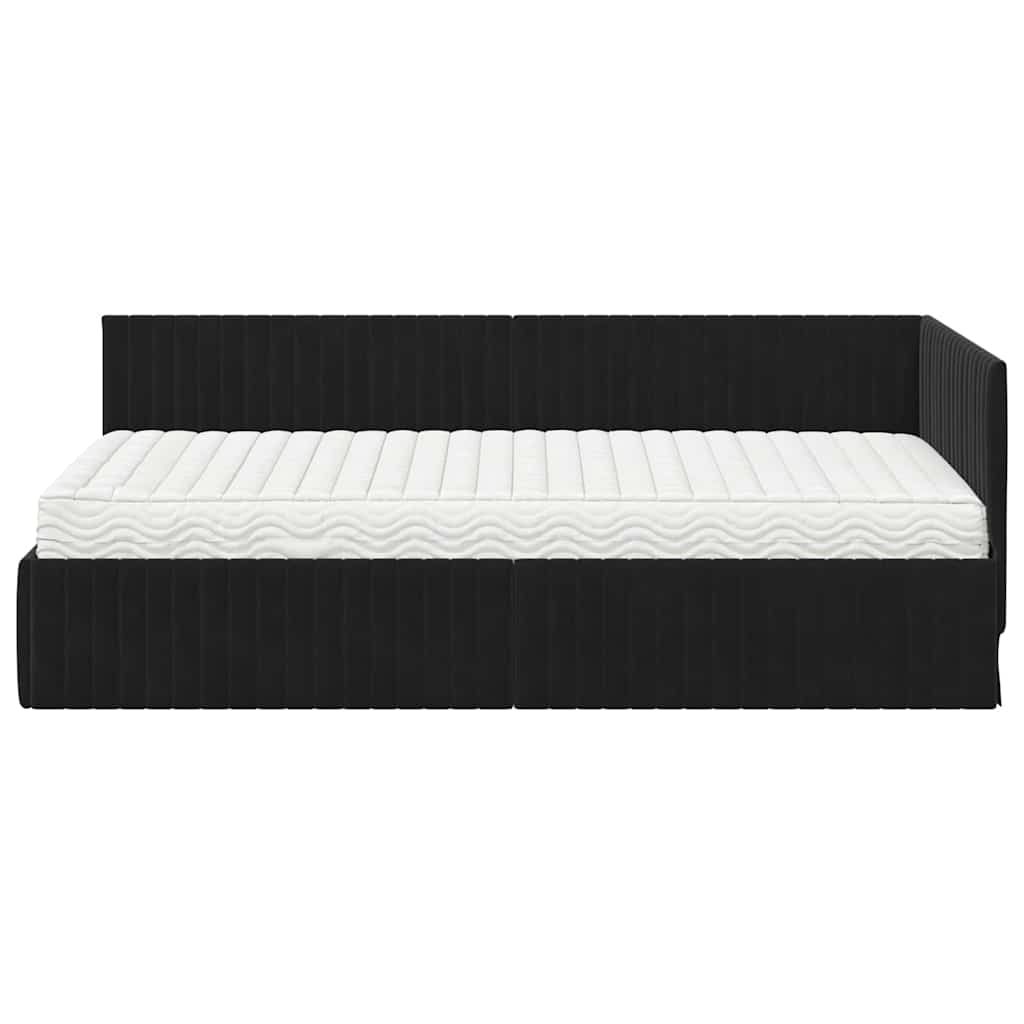 Cadre de lit d'angle avec matelas 2 pcs Noir Velours