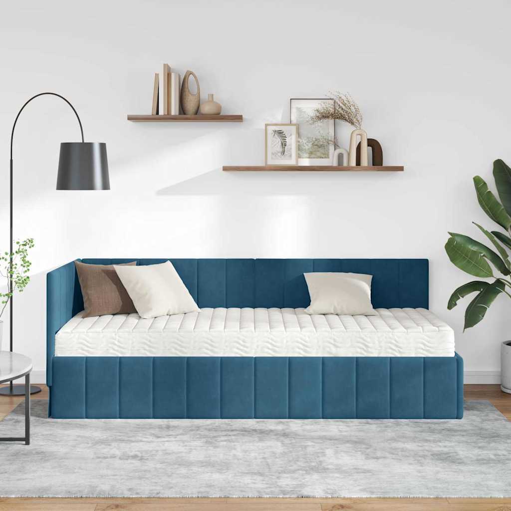 Cadre de lit d'angle avec matelas 2 pcs Bleu Velours - XIOS