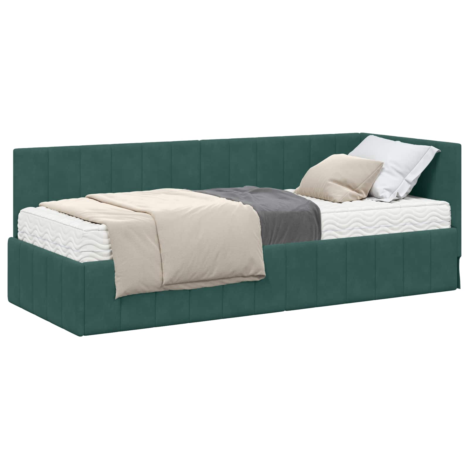 Cadre de lit d'angle avec matelas 2 pc Vert Velours