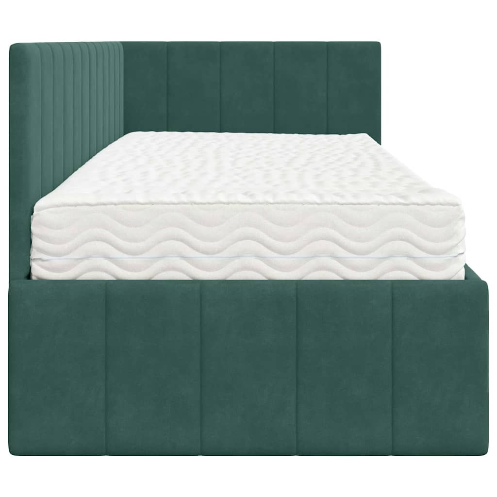 Cadre de lit d'angle avec matelas 2 pc Vert Velours