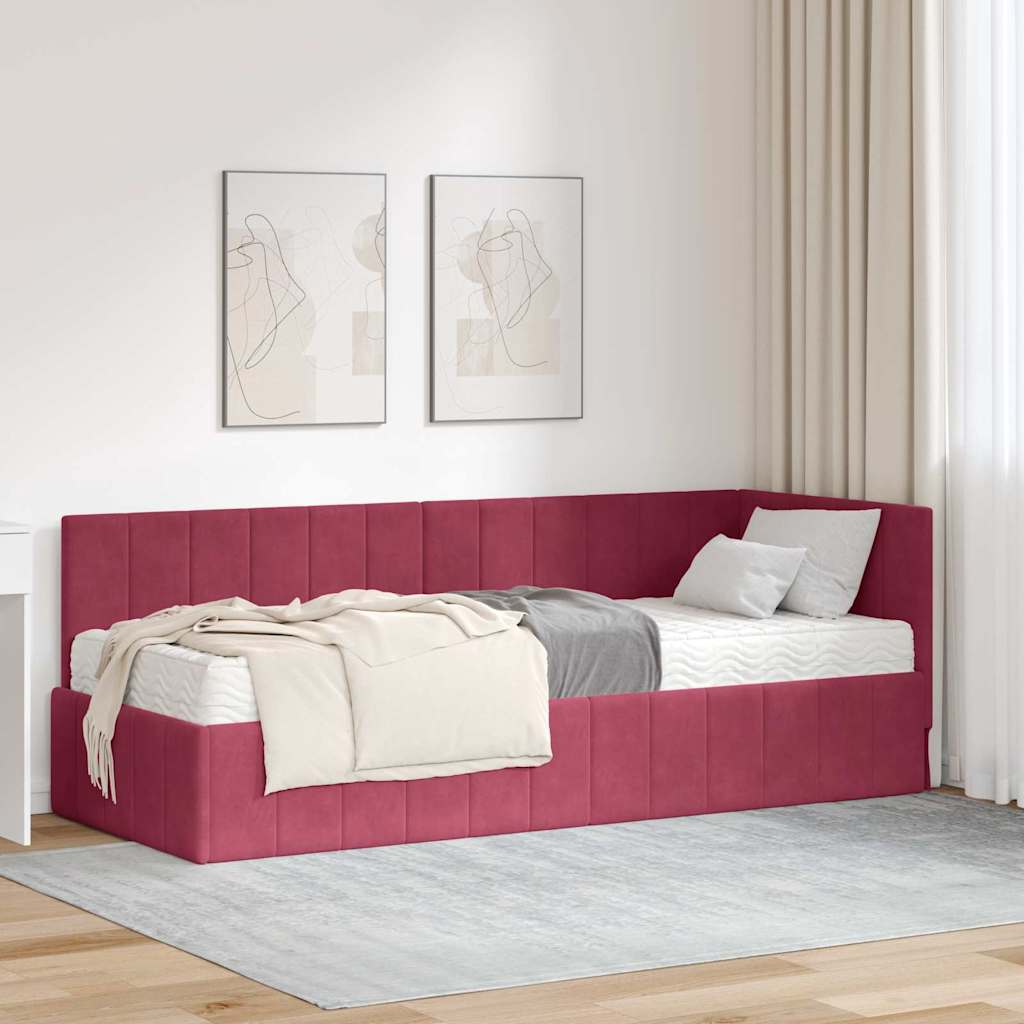 Cadre de lit d'angle avec matelas 2 pcs Vert Velours - XIOS
