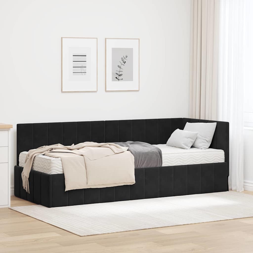 Cadre de lit d'angle avec matelas 2 pcs Noir Velours - XIOS