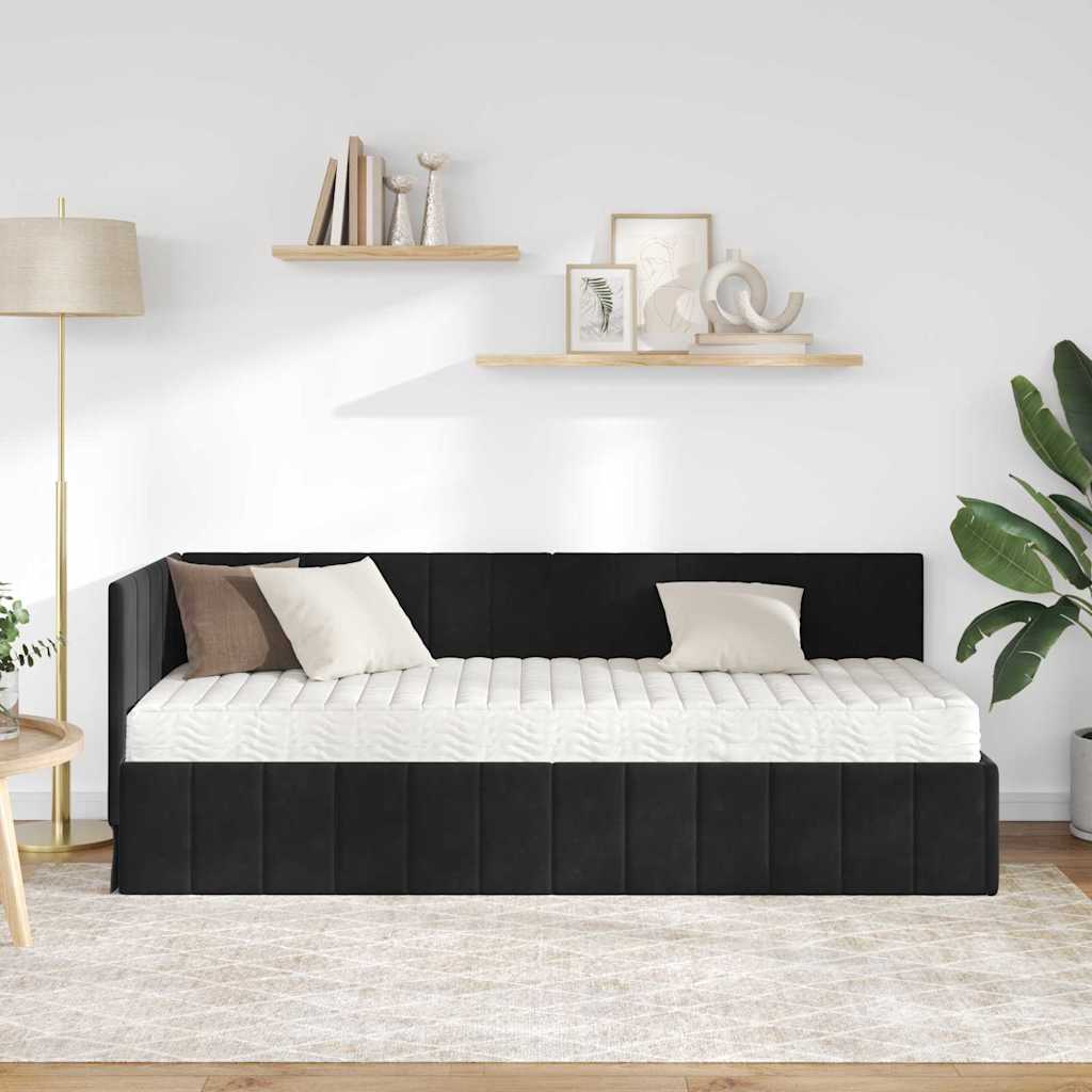 Cadre de lit d'angle avec matelas 2 pcs Noir Velours - XIOS