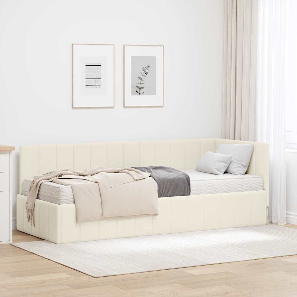 Cadre de lit d'angle avec matelas Crème 80 x 200 cm Velours - XIOS