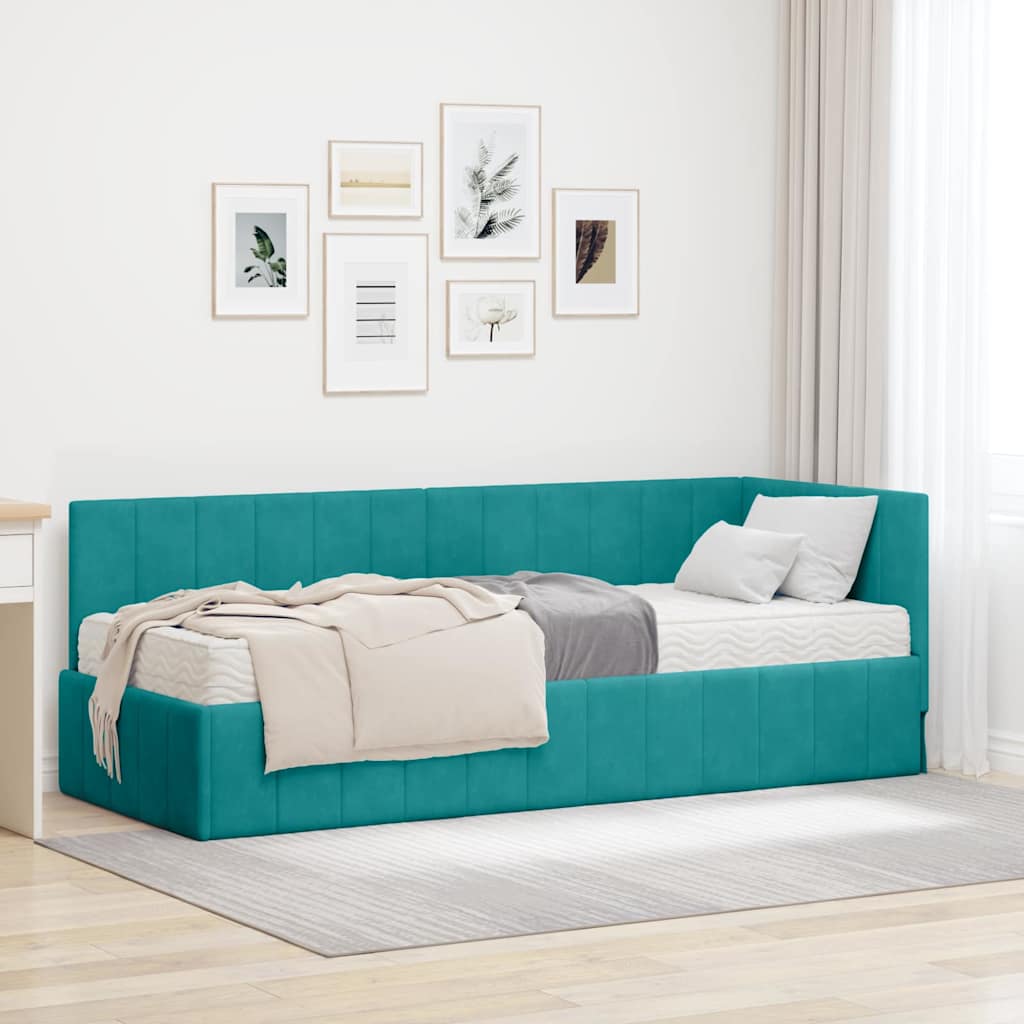 Cadre de lit d'angle avec matelas 2 pcs Turquoise Velours - XIOS
