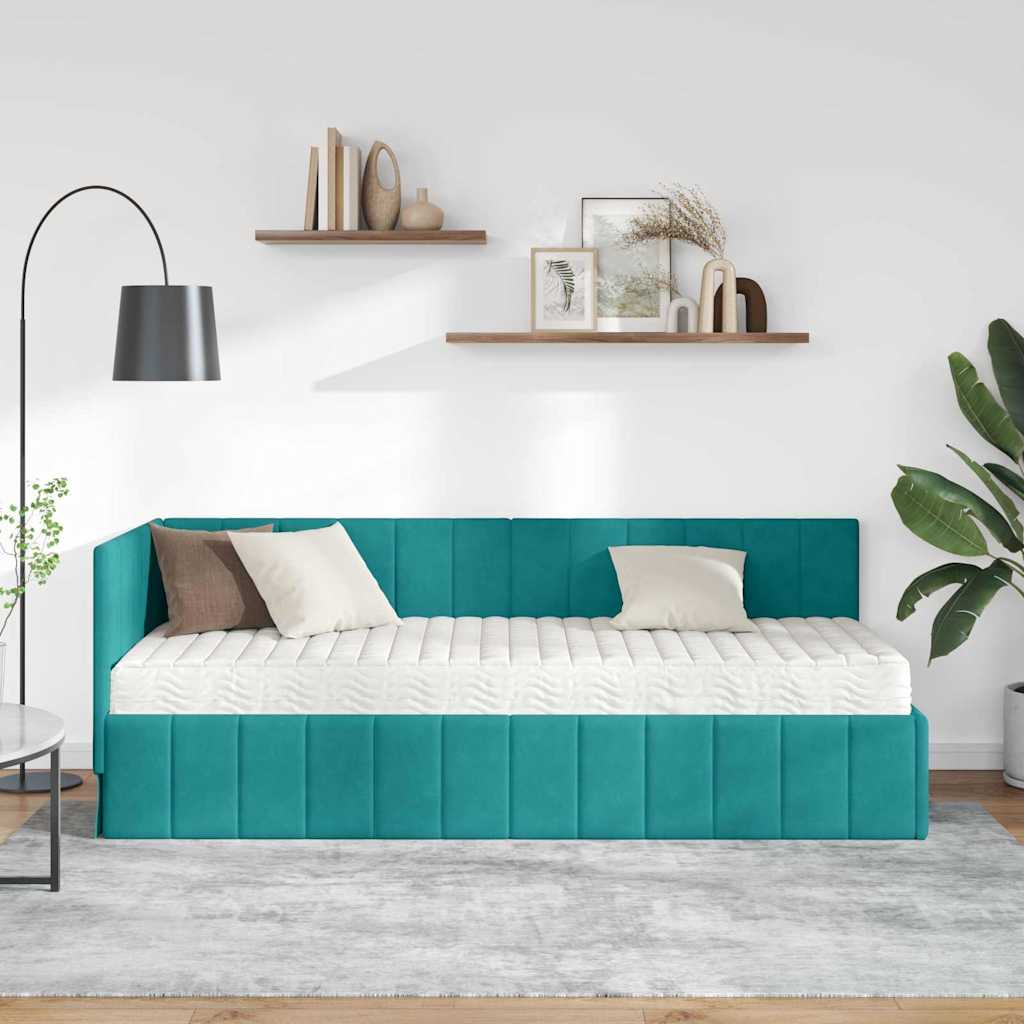 Cadre de lit d'angle avec matelas 2 pcs Turquoise Velours - XIOS