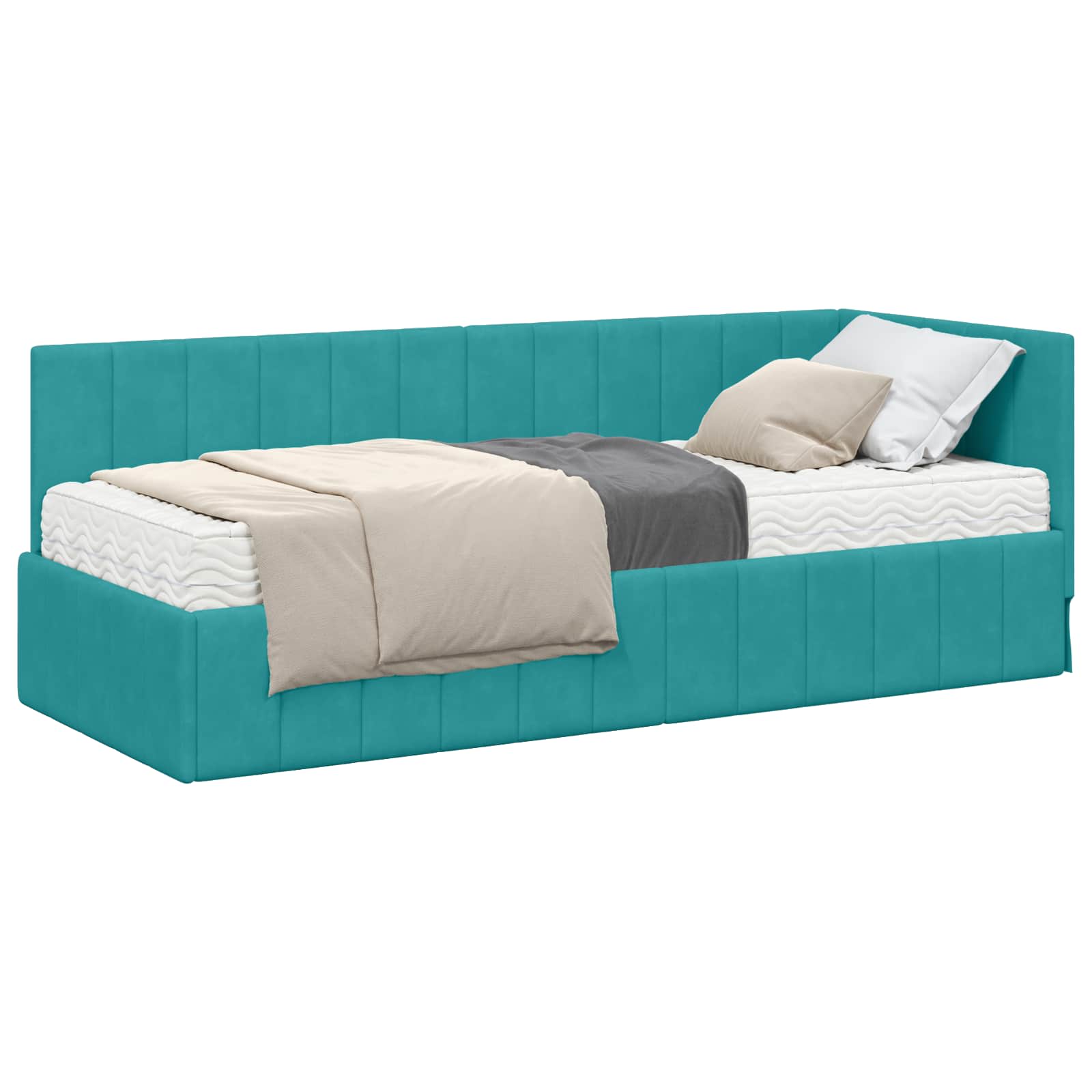 Cadre de lit d'angle avec matelas 2 pcs Turquoise Velours - XIOS