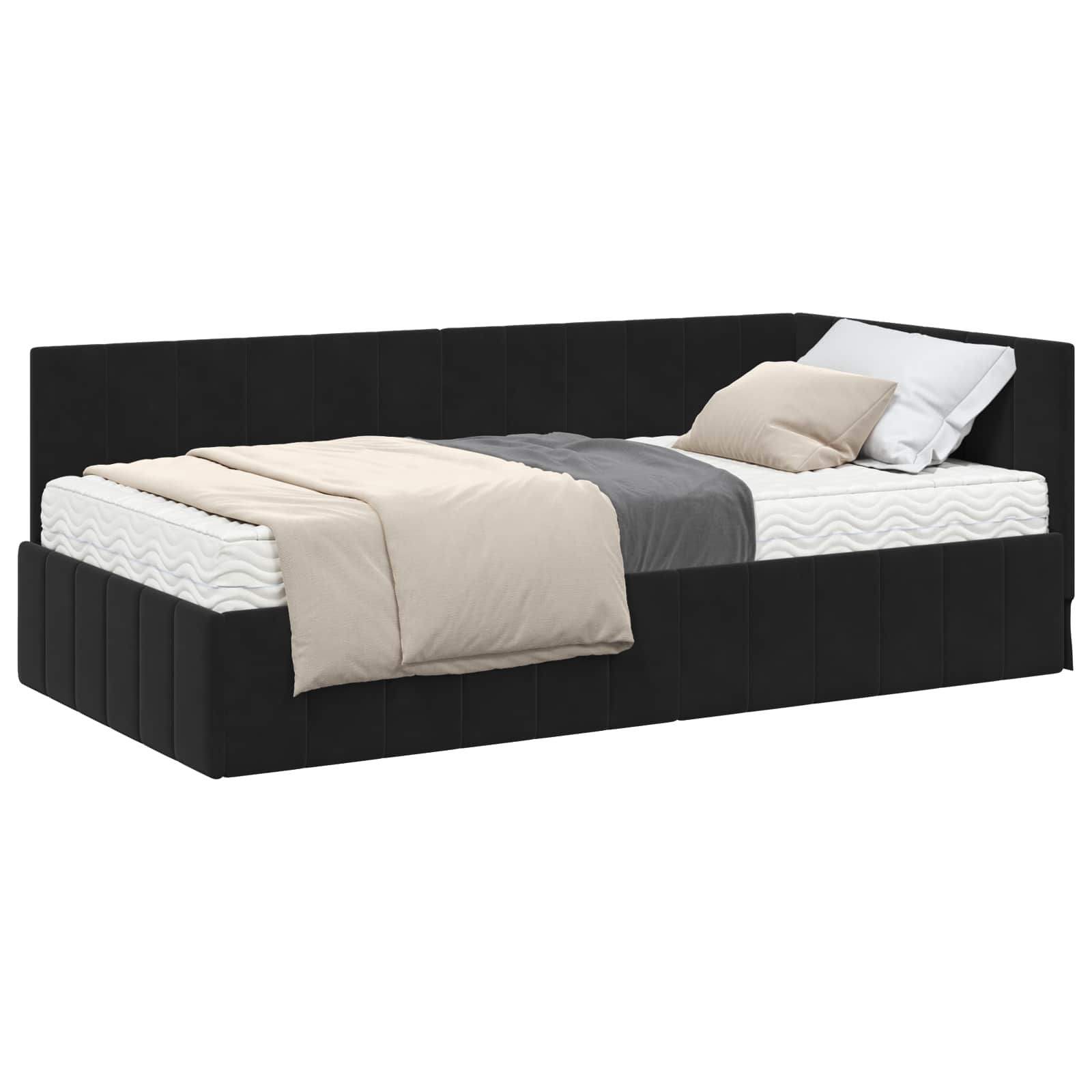 Cadre de lit d'angle avec matelas 2 pcs Noir Velours