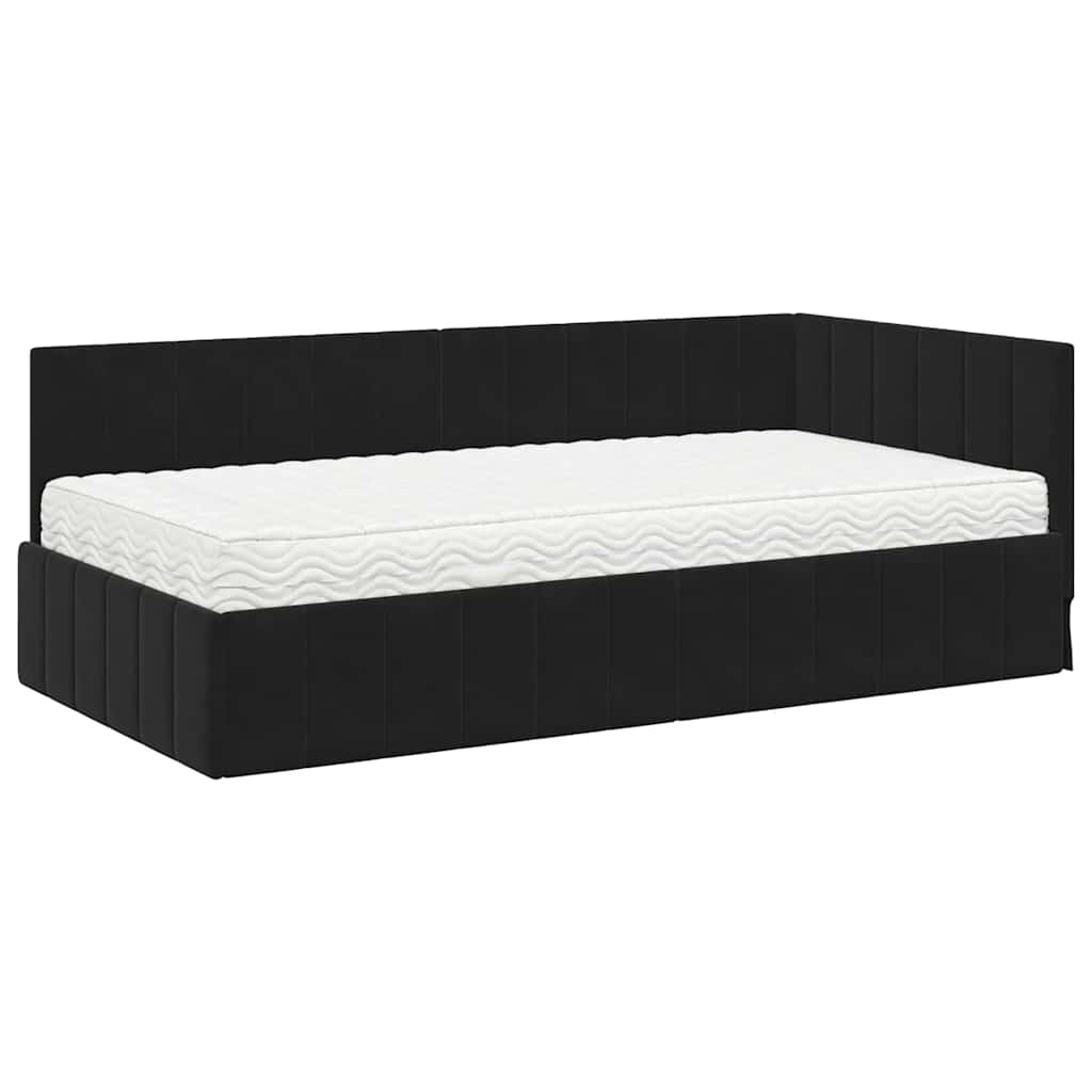Cadre de lit d'angle avec matelas 2 pcs Noir Velours