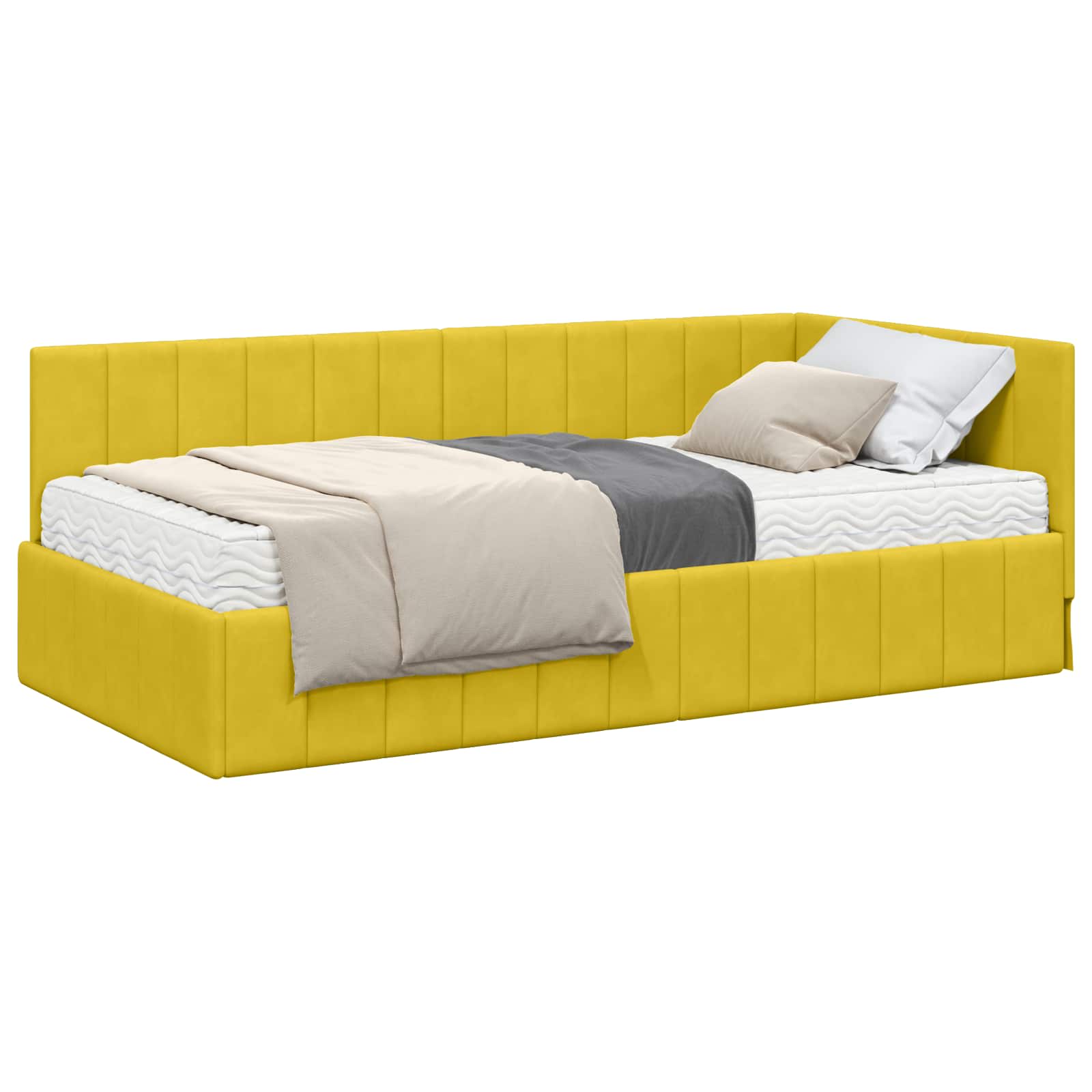 Cadre de lit d'angle avec matelas 2 pcs Jaune Velours - XIOS