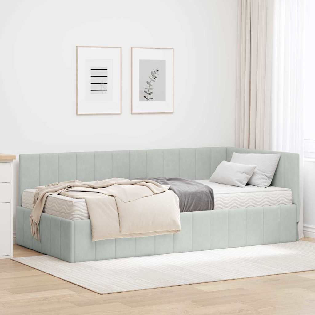 Cadre de lit d'angle avec matelas 2 pcs Gris clair Velours - XIOS