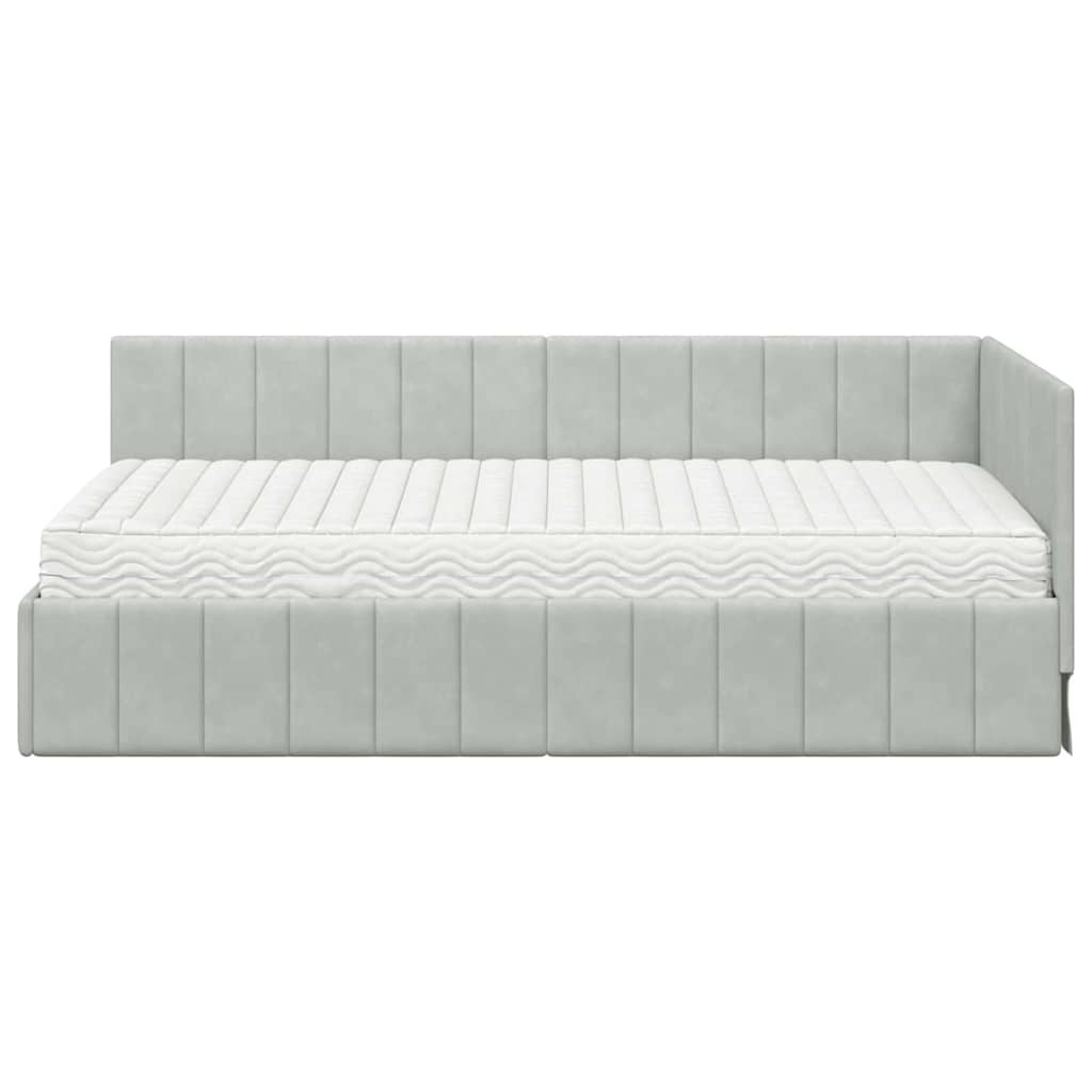 Cadre de lit d'angle avec matelas 2 pcs Gris clair Velours - XIOS