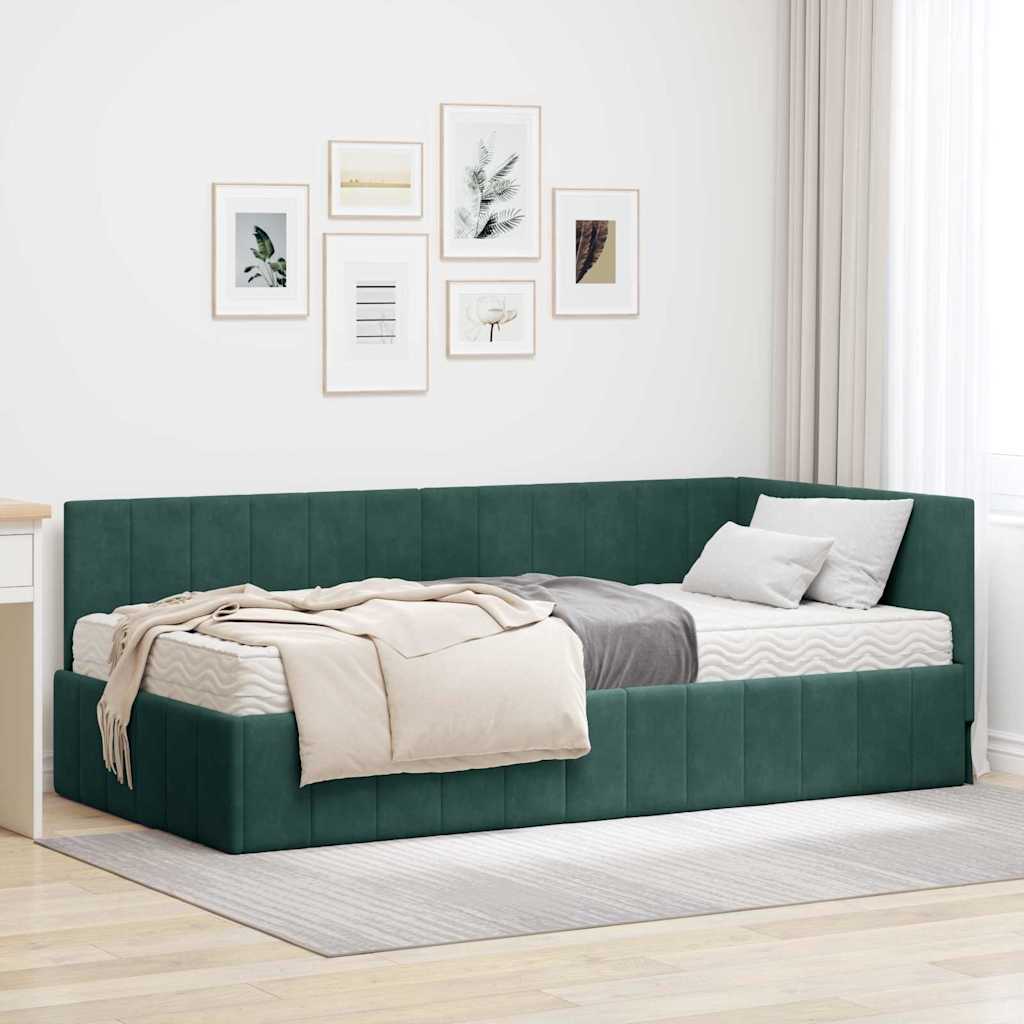 Cadre de lit d'angle avec matelas 2 pcs Vert Velours