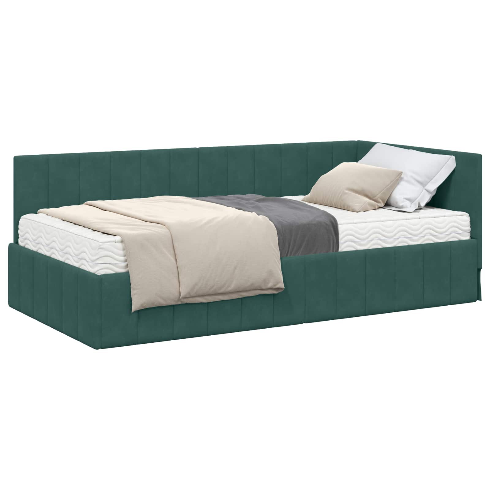 Cadre de lit d'angle avec matelas 2 pcs Vert Velours