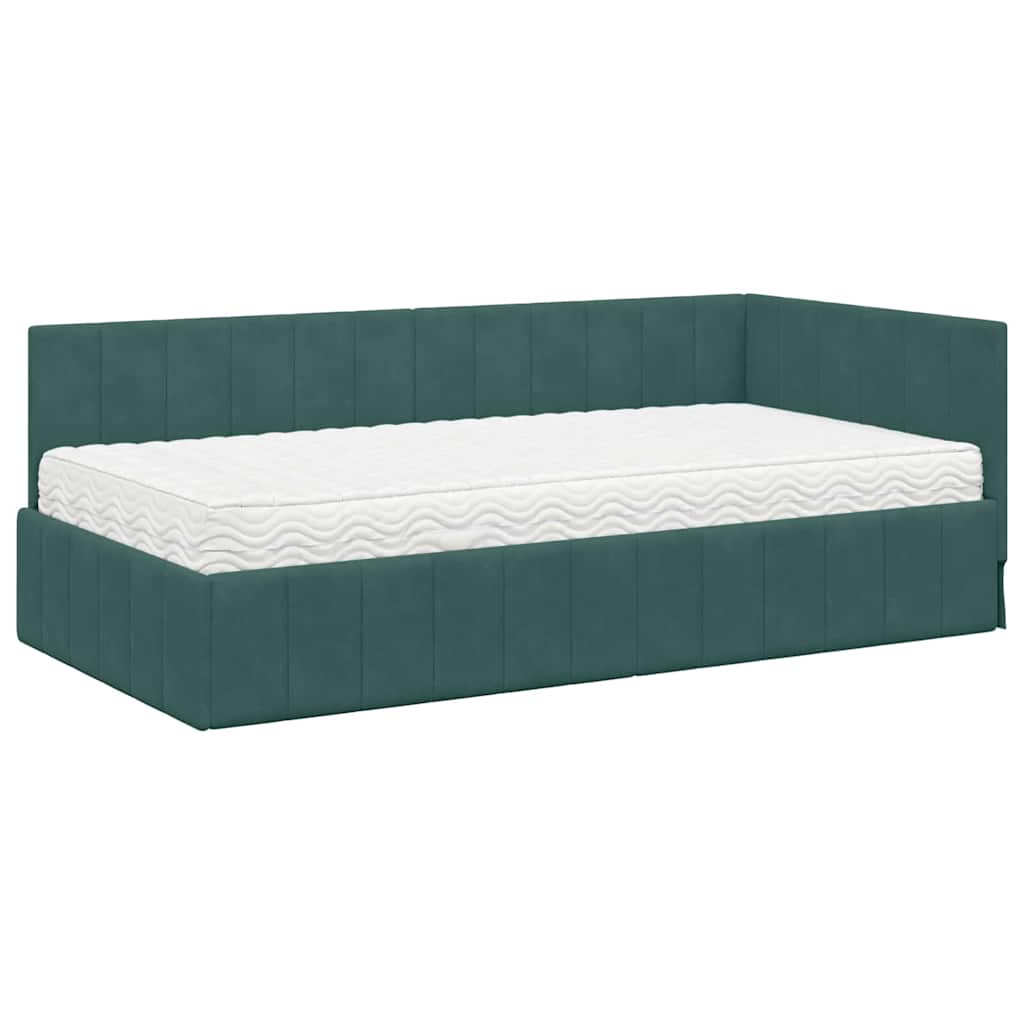Cadre de lit d'angle avec matelas 2 pcs Vert Velours