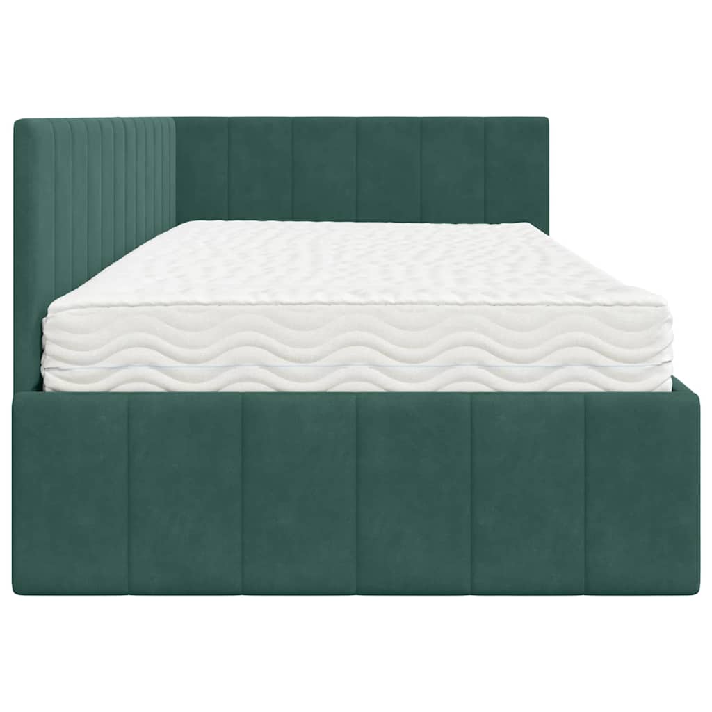 Cadre de lit d'angle avec matelas 2 pcs Vert Velours