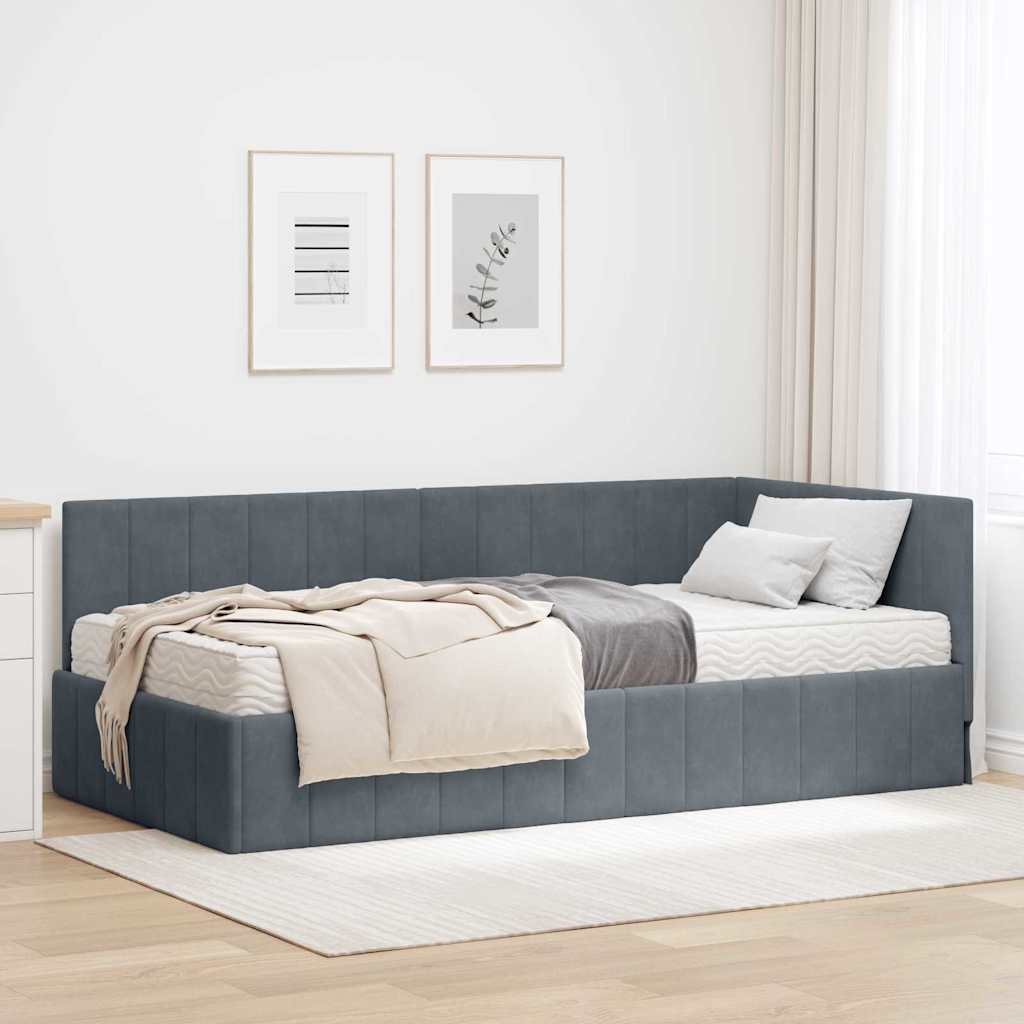 Cadre de lit d'angle avec matelas 2 pcs Gris Velours - XIOS