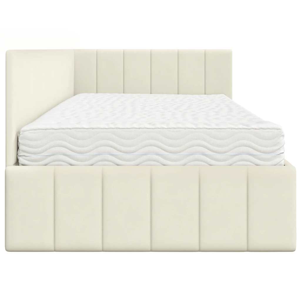 Cadre de lit d'angle avec matelas Crème 100 x 200 cm Velours - XIOS