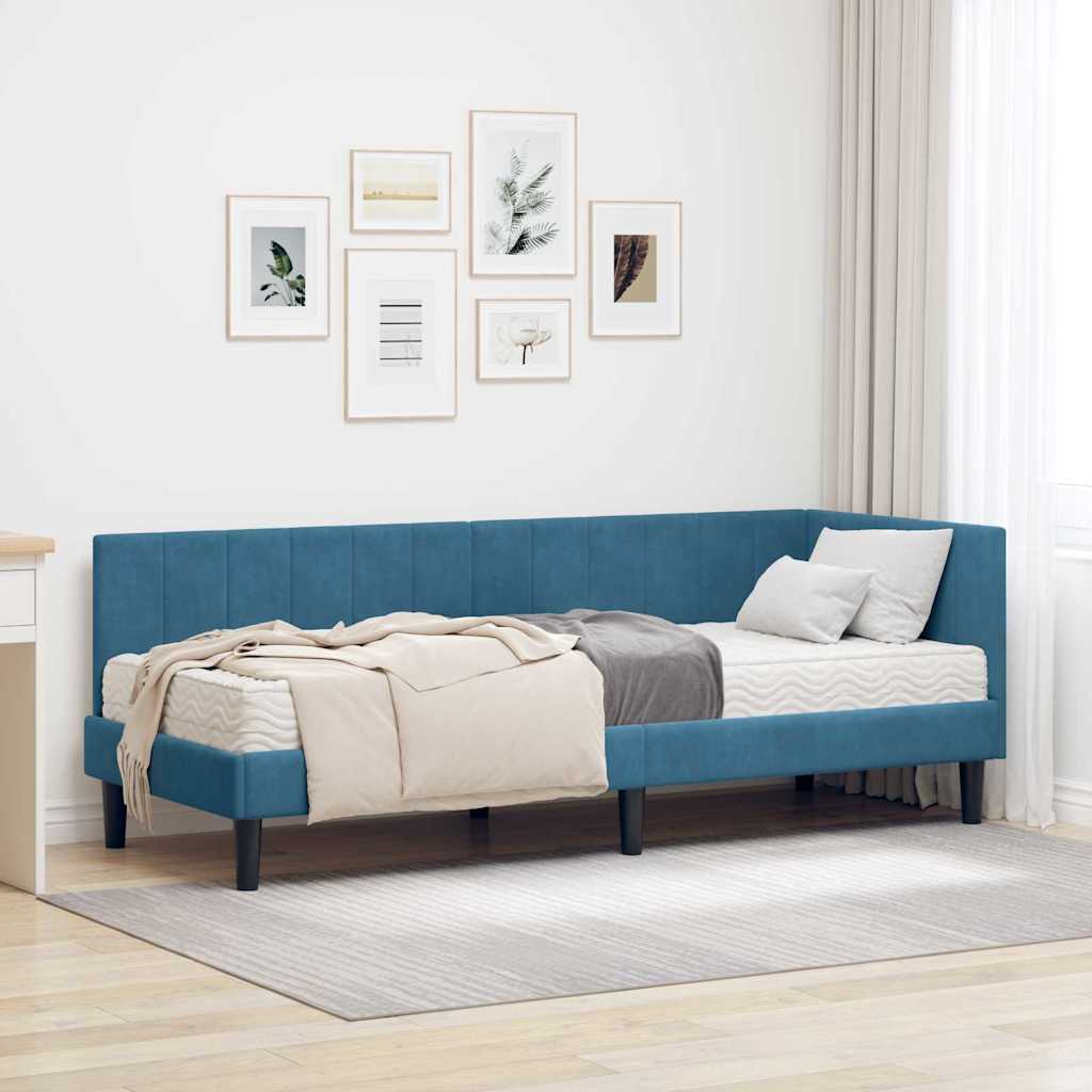 Cadre de lit d'angle avec matelas 2 pcs Bleu Velours - XIOS