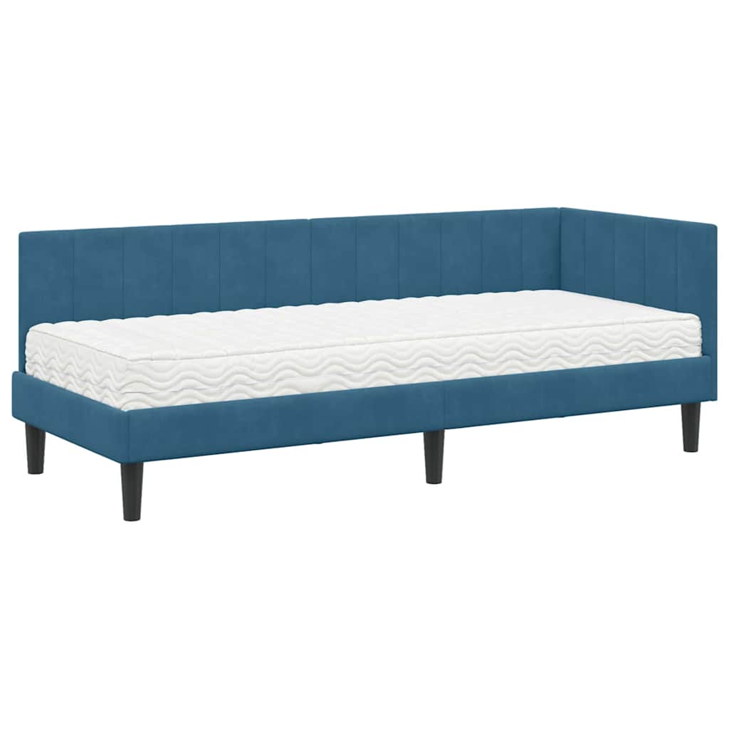 Cadre de lit d'angle avec matelas 2 pcs Bleu Velours - XIOS