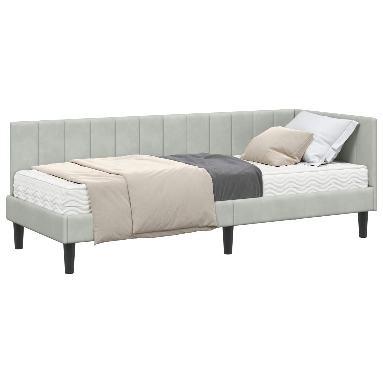 Cadre de lit d'angle avec matelas 2 pcs Gris clair Velours - XIOS