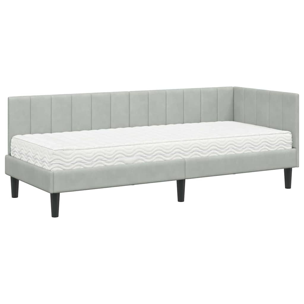 Cadre de lit d'angle avec matelas 2 pcs Gris clair Velours - XIOS