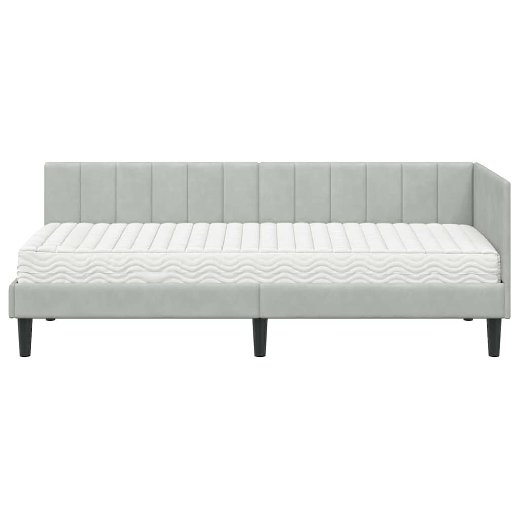 Cadre de lit d'angle avec matelas 2 pcs Gris clair Velours - XIOS