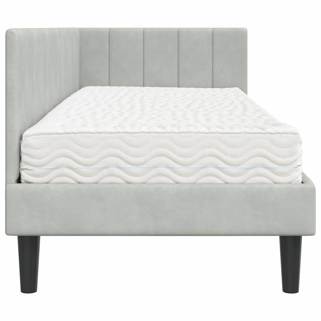 Cadre de lit d'angle avec matelas 2 pcs Gris clair Velours - XIOS