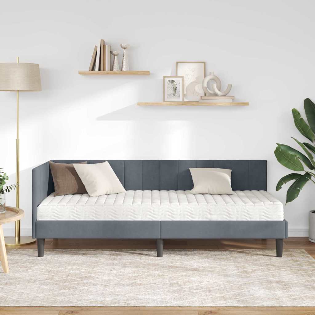 Cadre de lit d'angle avec matelas 2 pcs Gris Velours - XIOS