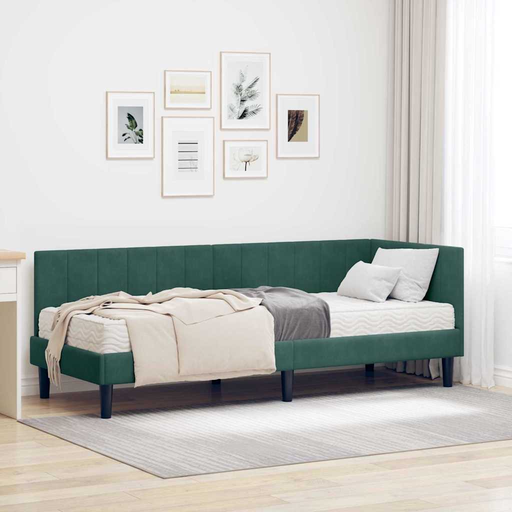 Cadre de lit d'angle avec matelas 2 pcs Vert Velours - XIOS
