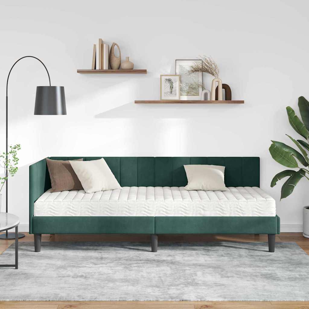 Cadre de lit d'angle avec matelas 2 pcs Vert Velours - XIOS