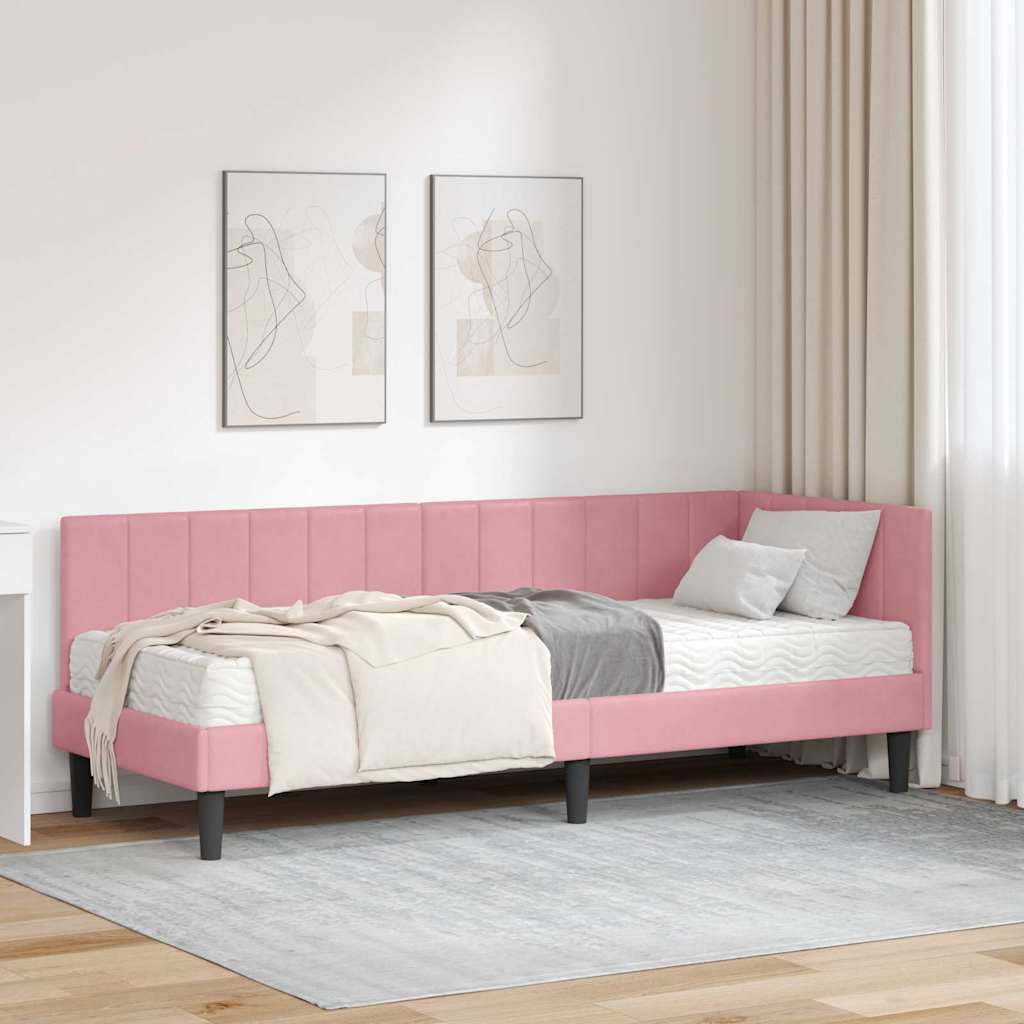 Cadre de lit d'angle avec matelas 2 pc Rose 80 x 200 cm Velours