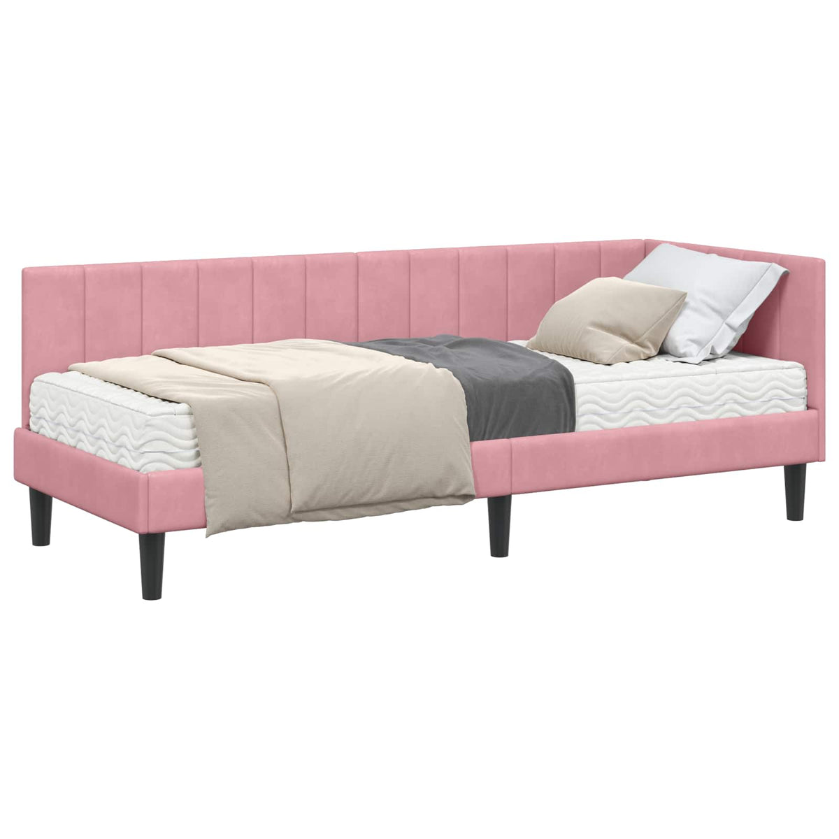 Cadre de lit d'angle avec matelas 2 pc Rose 80 x 200 cm Velours