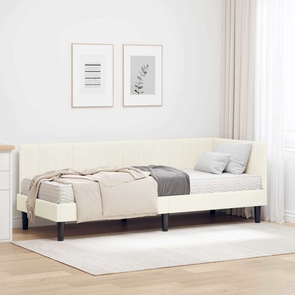 Cadre de lit d'angle avec matelas Crème 80 x 200 cm Velours - XIOS