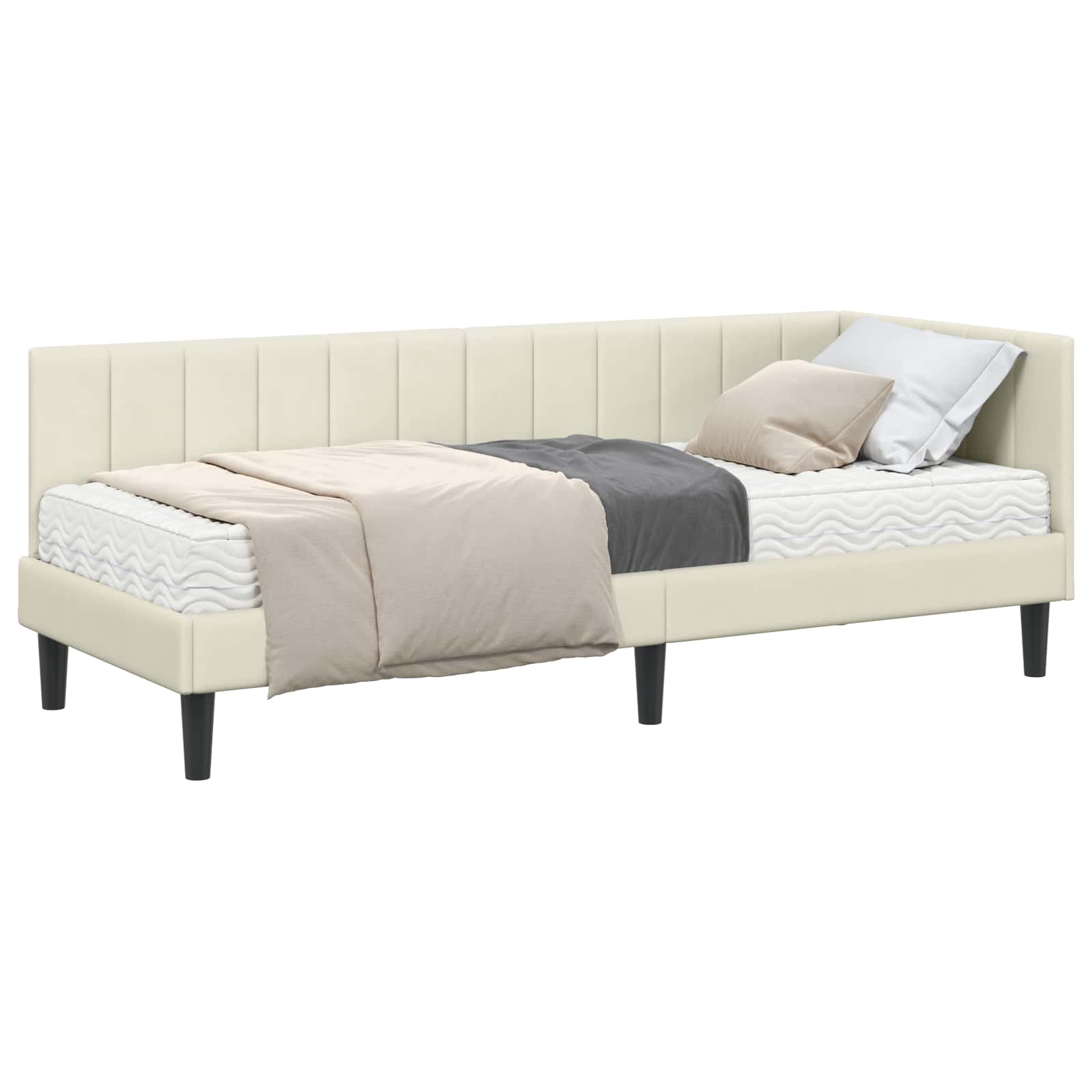 Cadre de lit d'angle avec matelas 2 pcs Crème Velours - XIOS