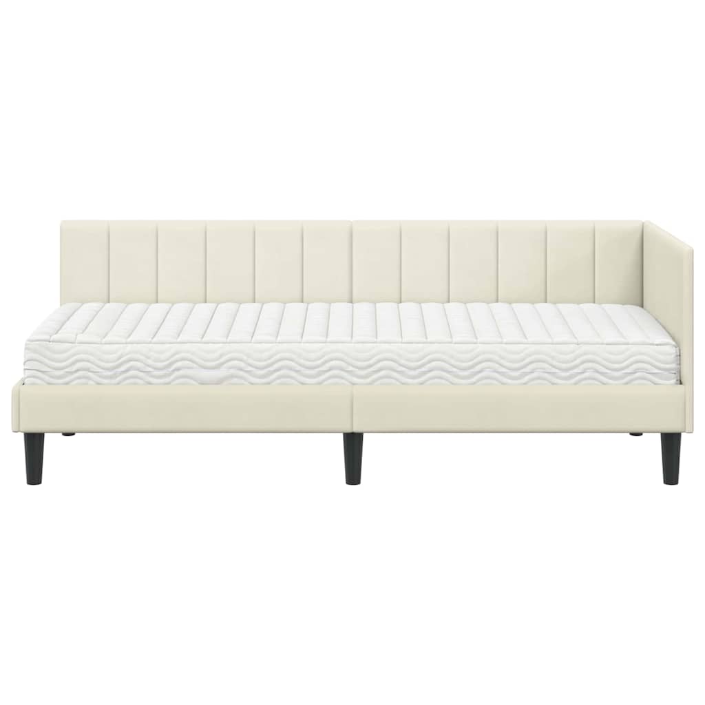 Cadre de lit d'angle avec matelas Crème 80 x 200 cm Velours - XIOS