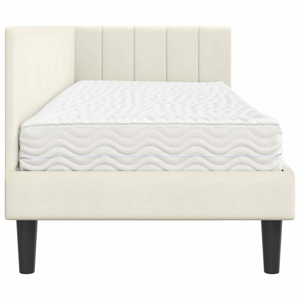 Cadre de lit d'angle avec matelas Crème 80 x 200 cm Velours - XIOS