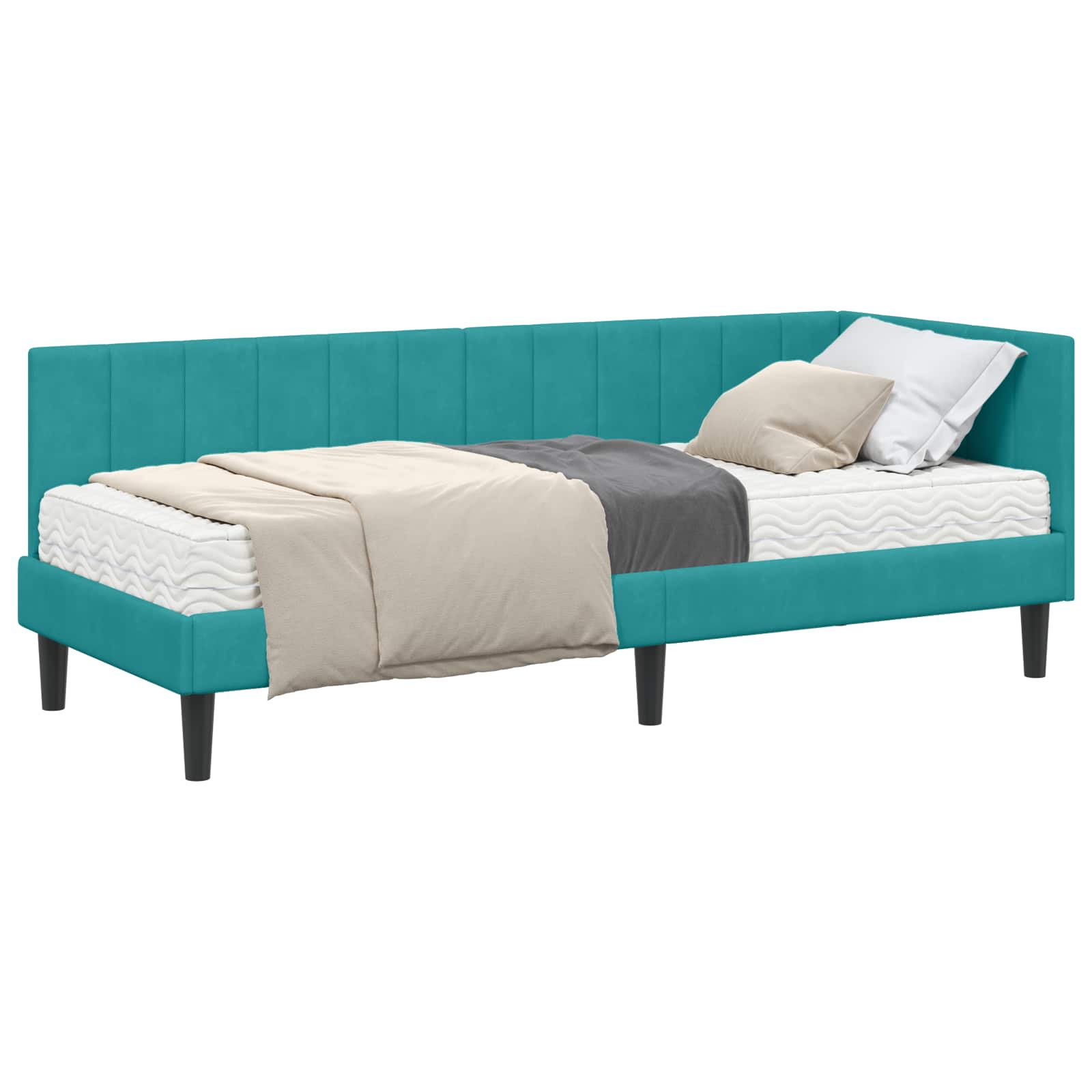 Cadre de lit d'angle avec matelas 2 pcs Turquoise Velours - XIOS