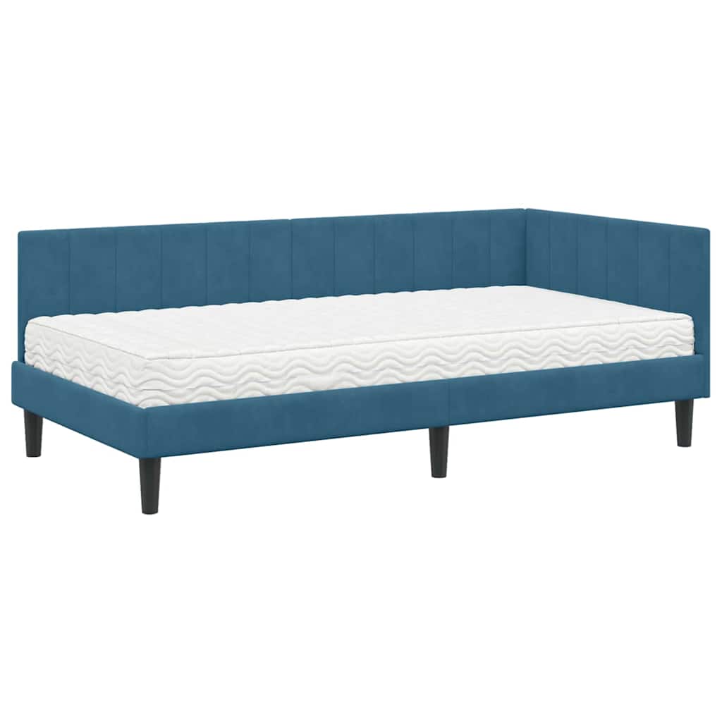 Cadre de lit d'angle avec matelas 2 pcs Bleu Velours - XIOS