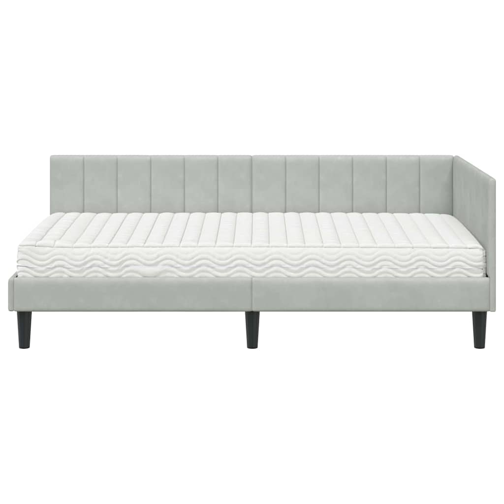 Cadre de lit d'angle avec matelas 2 pcs Gris clair Velours