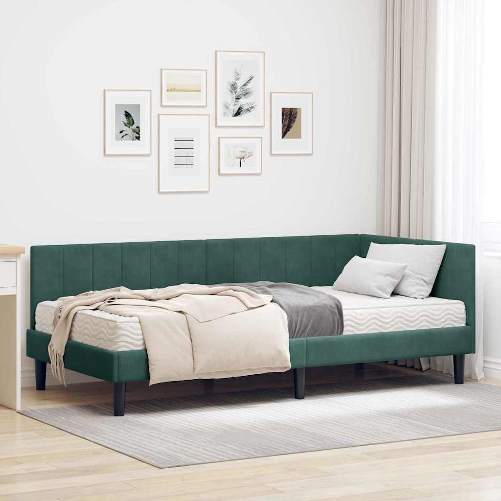 Cadre de lit d'angle avec matelas 2 pcs Vert Velours - XIOS