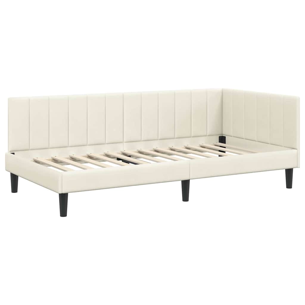 Cadre de lit d'angle avec matelas 2 pcs Crème Velours