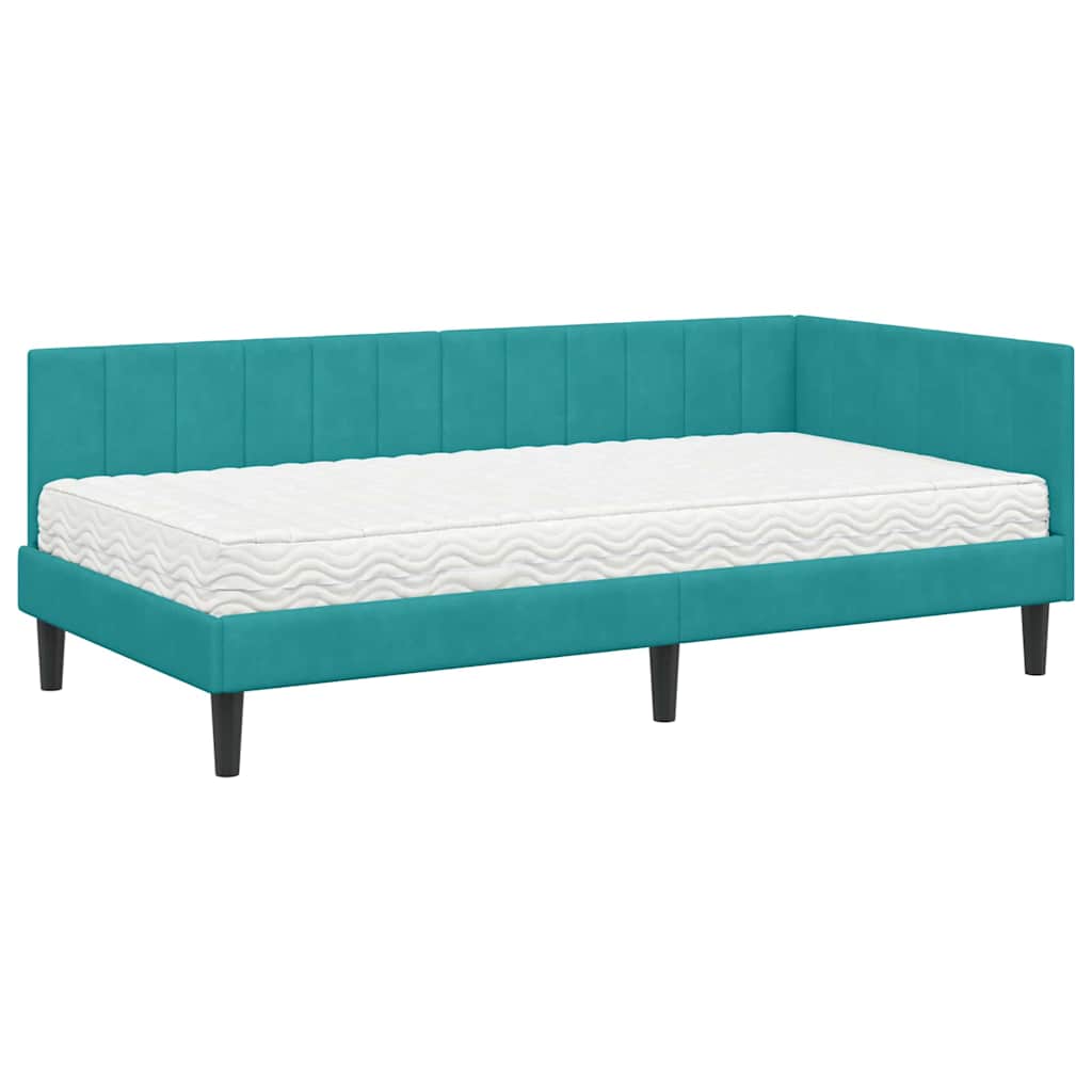 Cadre de lit d'angle avec matelas 2 pcs Turquoise Velours - XIOS