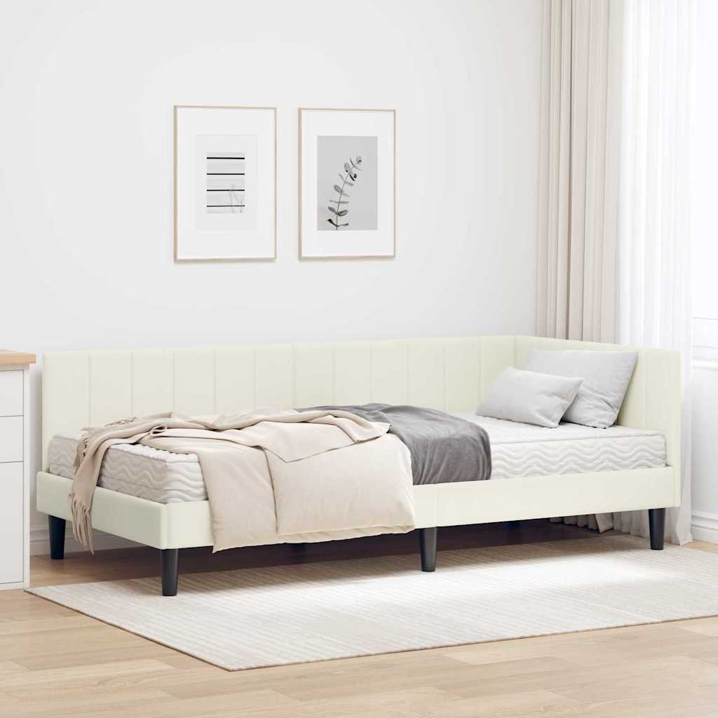 Cadre de lit d'angle avec matelas 2 pc Crème Velours