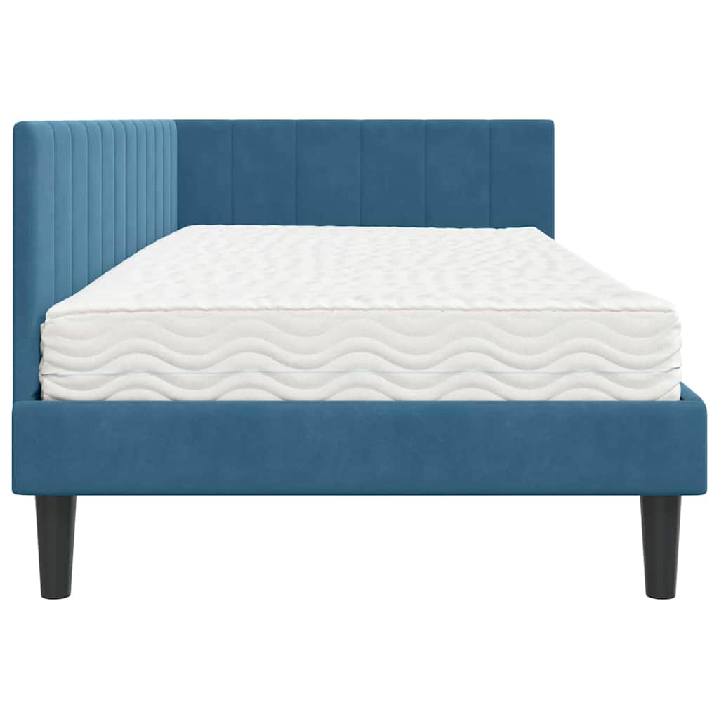 Cadre de lit d'angle avec matelas 2 pcs Bleu Velours - XIOS