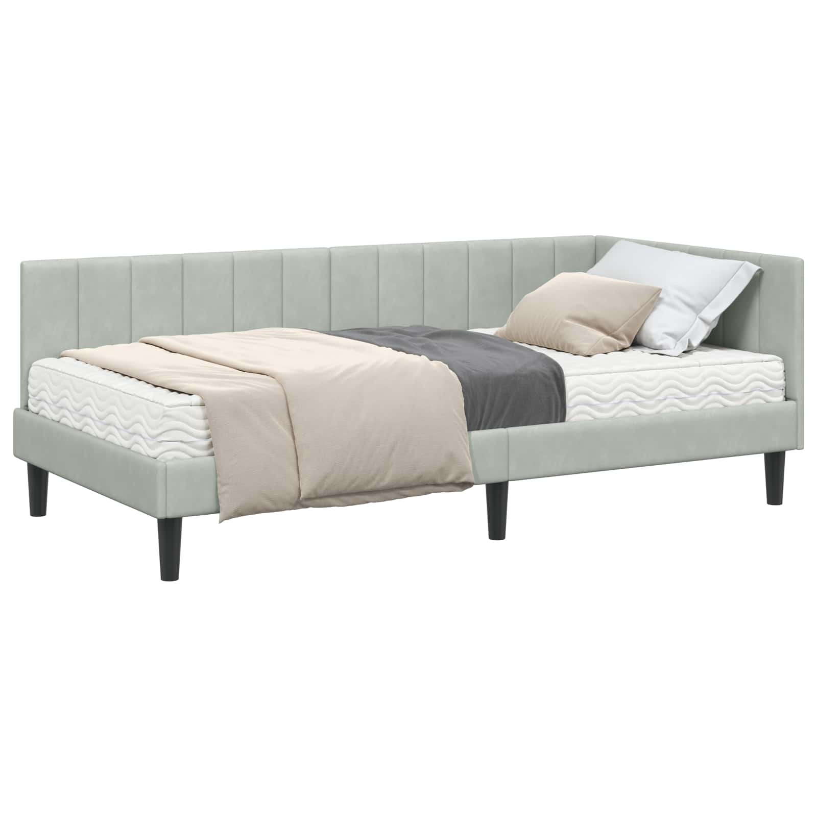 Cadre de lit d'angle avec matelas 2 pcs Gris clair Velours - XIOS