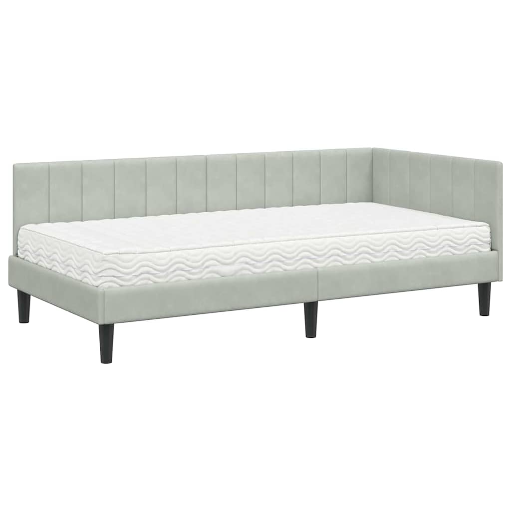 Cadre de lit d'angle avec matelas 2 pcs Gris clair Velours - XIOS