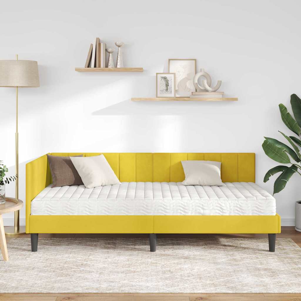 Cadre de lit d'angle avec matelas 2 pcs Jaune Velours - XIOS